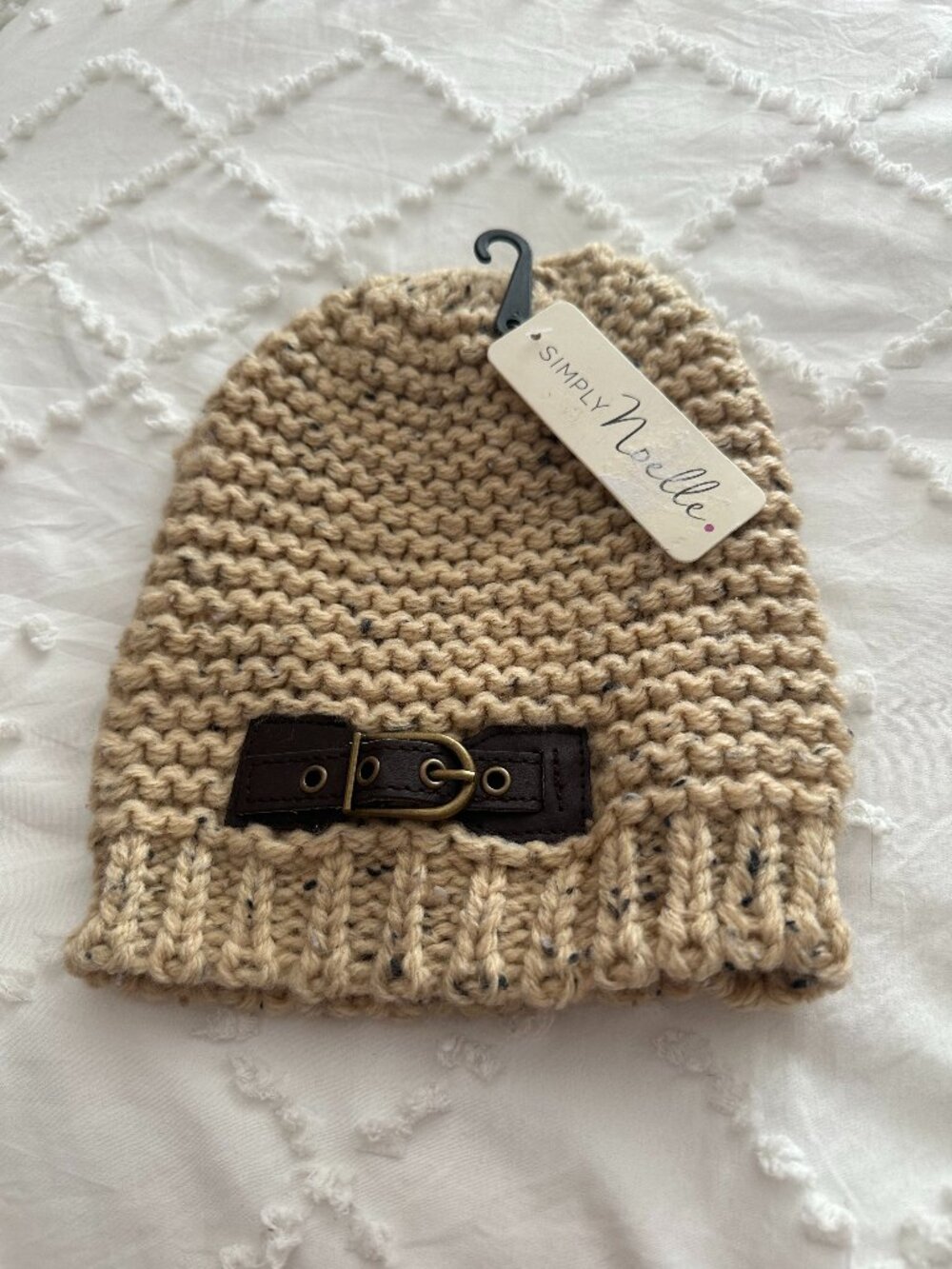 Simply Noelle Chunky Knit Beanie Oatmeal Buckle Boho Winter Hat